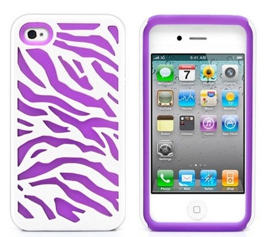 iPHONE 4 4S Zebra Hybrid Case (White-Purple)